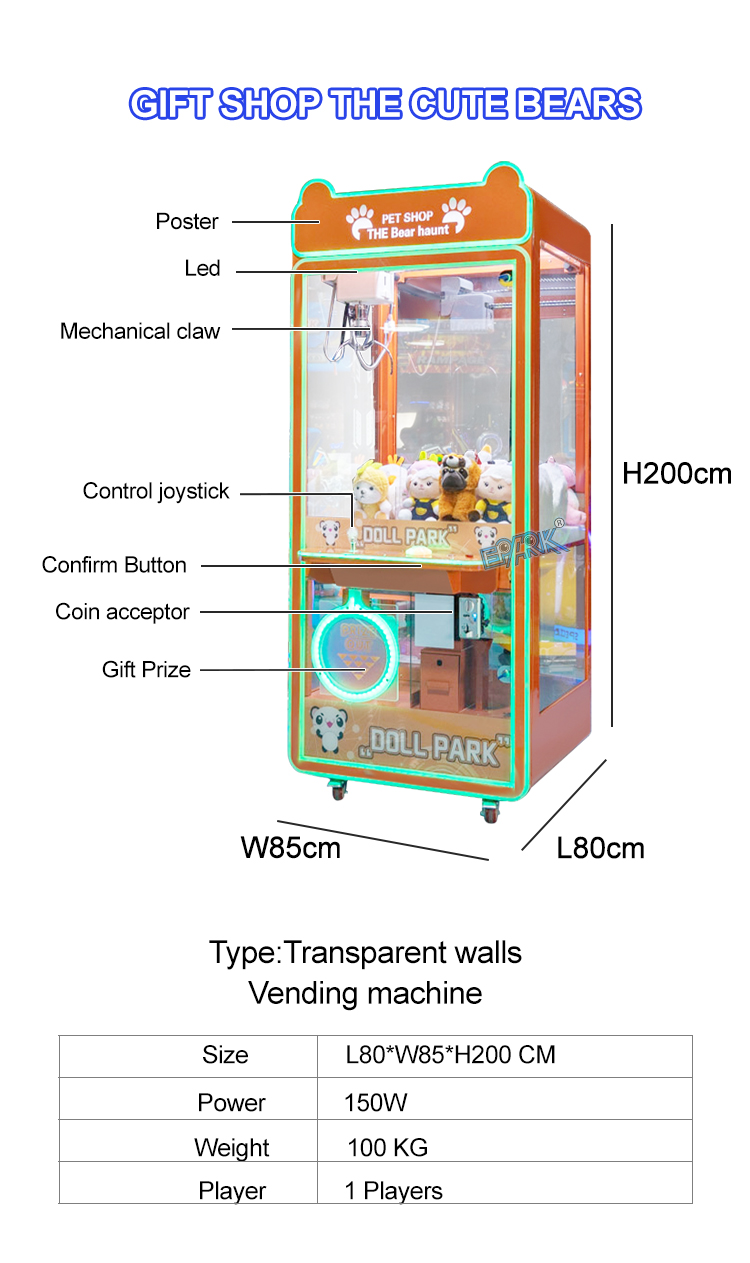 Coin Operated Arcade Toy Claw Machine Crane Machine supplier