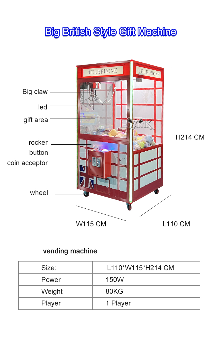 Coin Operated Toy Vending Machine Crane Claw Machine Large Claw Machine details