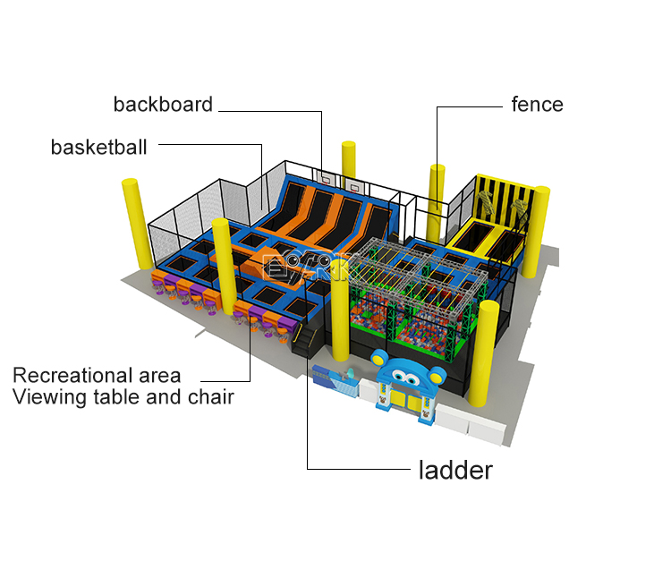 Large Indoor Trampoline Place With Rope Course manufacture