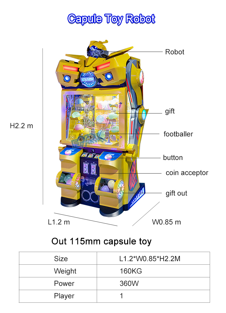 Indoor Coin Operate Game Robot Capsule Toy Machine For Game Center factory