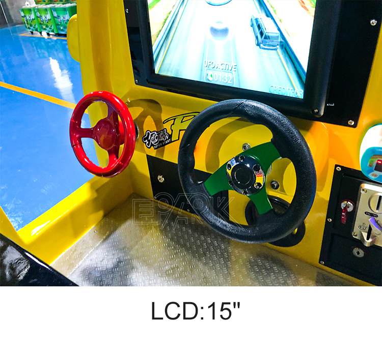 Indoor Amusement Park 2 Player Car Coin Operated Electric Kiddie Fiberglass Ride Yellow Swing Car Game Machine details