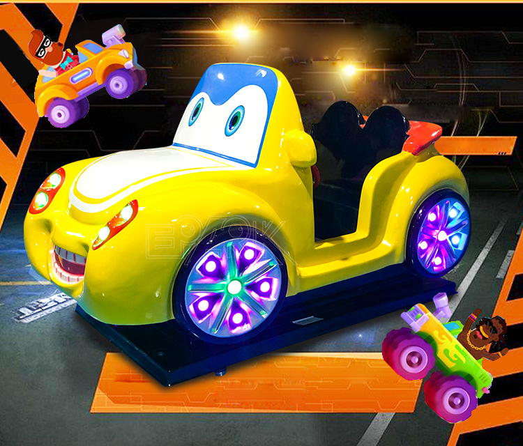 Indoor Amusement Park 2 Player Car Coin Operated Electric Kiddie Fiberglass Ride Yellow Swing Car Game Machine manufacture