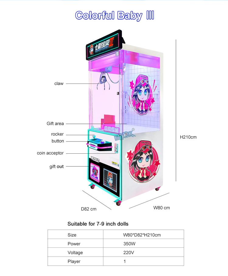 Coin Operated Arcade Doll Machine Claw Crane Grabber Prize Vending Out Toy Gift Game Machine manufacture