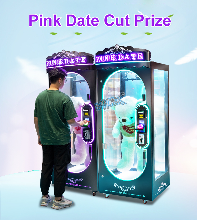 Coin Operated Pink Date Cut 2 Win Automatic Cut The Rope Prize Big Stuffed Toys Scissors Game Machine factory