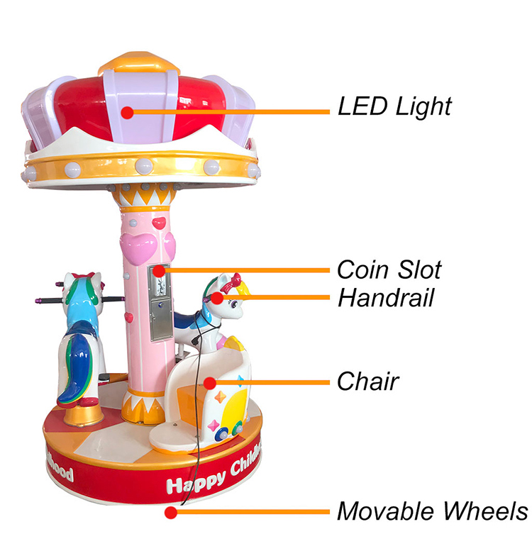 Coin Operated 3person Carousel Rides Amusement Park Kids Ride On Mini Carousel manufacture
