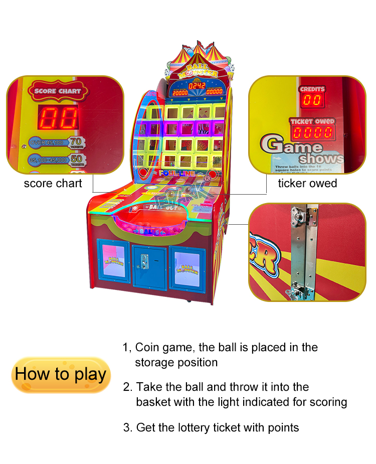 Hot Sales Indoor Arcade Coin Operated Throw Ball Machine Ticket Redemption Lottery Machine manufacture