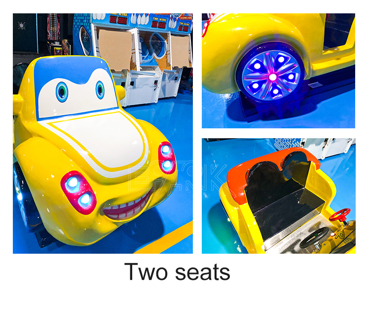 Indoor Amusement Park 2 Player Car Coin Operated Electric Kiddie Fiberglass Ride Yellow Swing Car Game Machine factory
