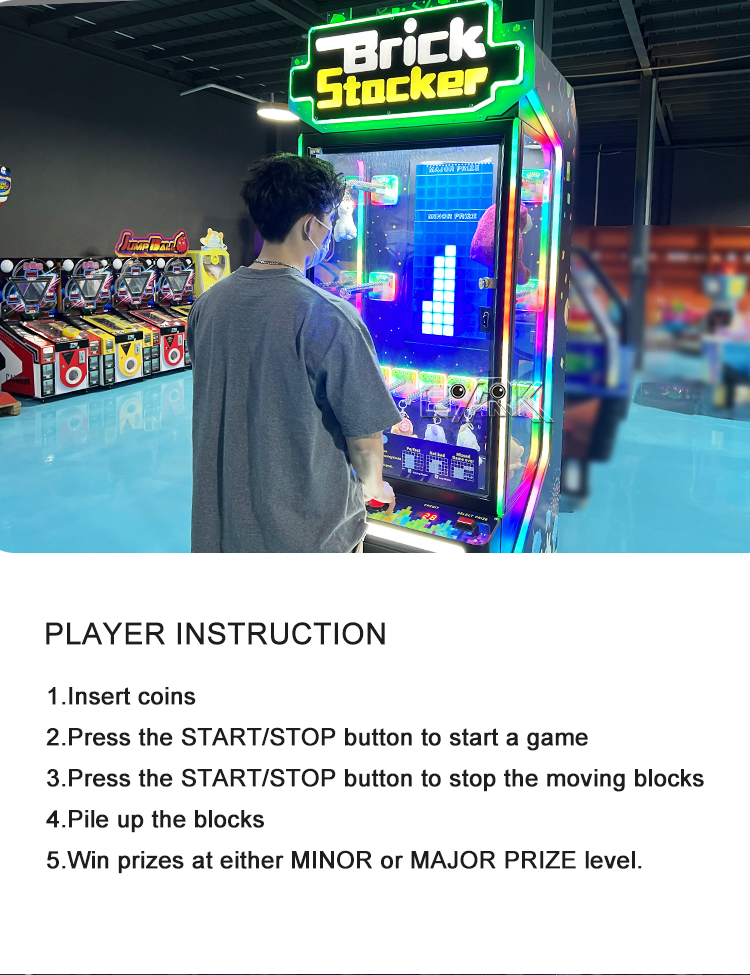 Coin And Operated Brick Stacker Arcade Prize Vending Game Machine For Sale factory