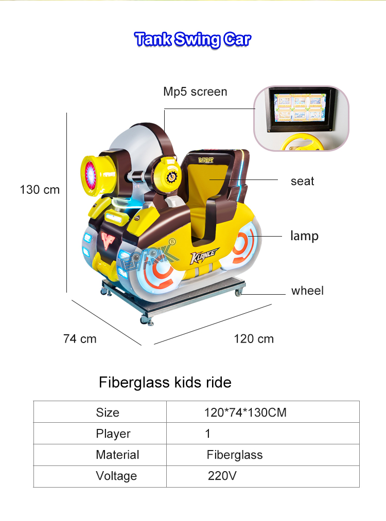 MP5 Screen Indoor Coin Operated Kiddie Ride Amusement Swing Children's Rocking Car manufacture