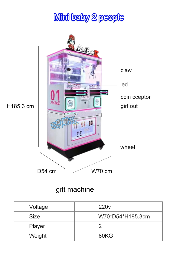 Coin Operated Game Machine Arcade Mini Baby 2 People Claw Machine Toy Grabber Vending Machine supplier