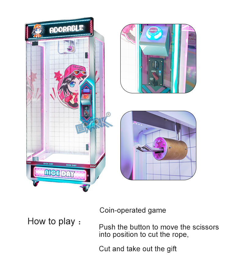 Coin Operated Arcade Pink Date Cut The Rope Game Machine Standing Indoor Push Prize Toy Crane Claw Machine factory