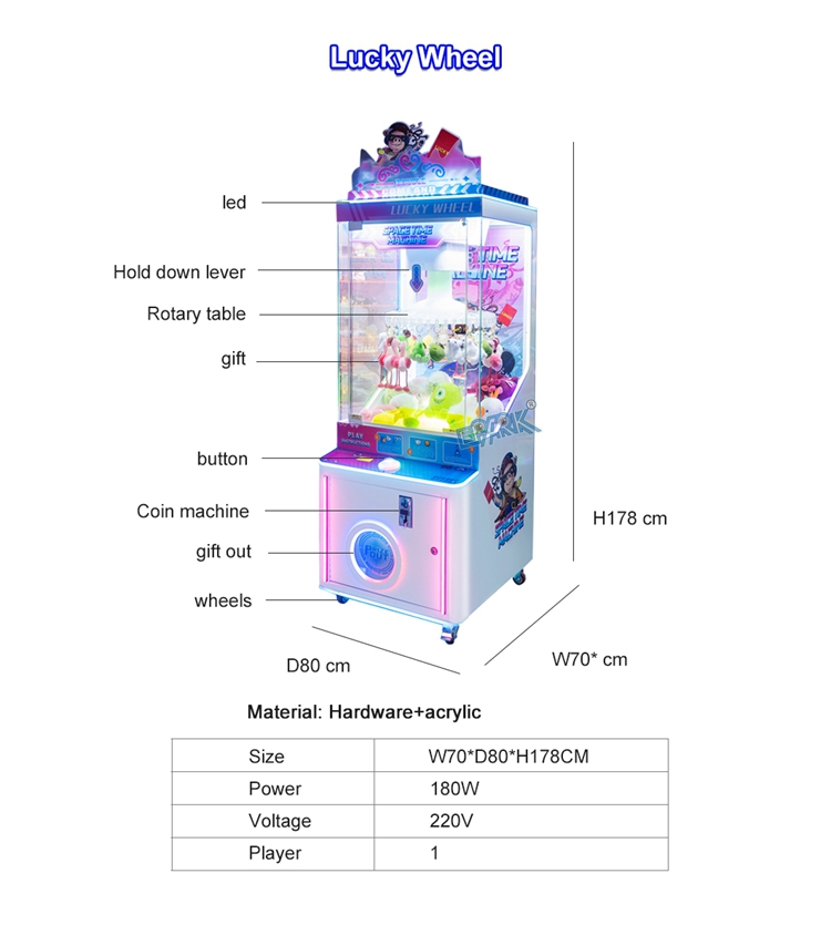 Coin Operated Gift Games Machine Lucky Wheel Clip Sticker Card Skill Claw Machine factory