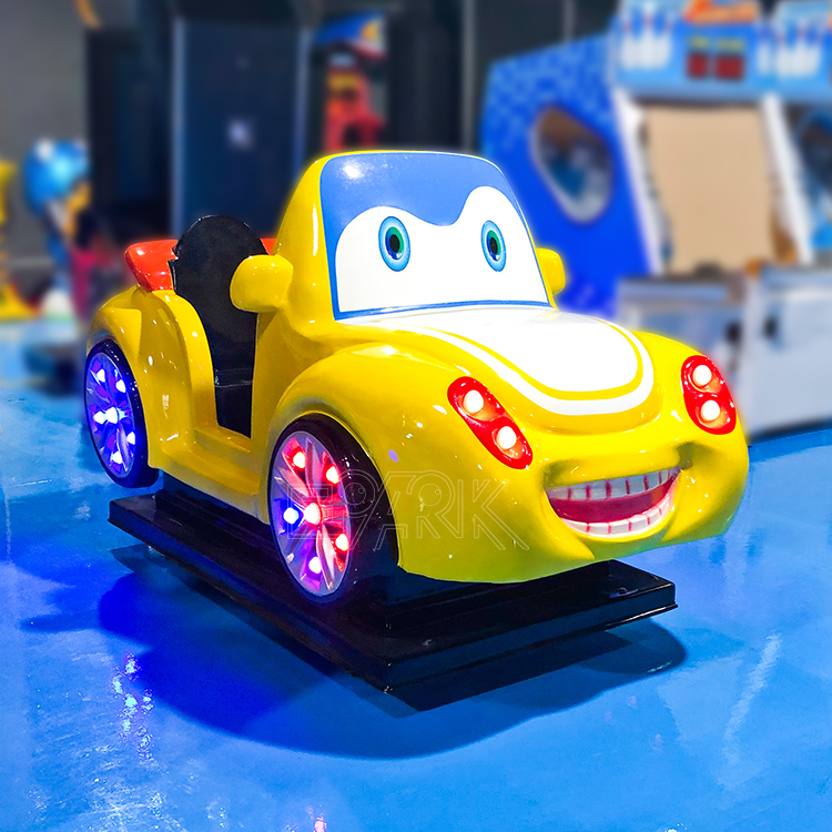 Indoor Amusement Park 2 Player Car Coin Operated Electric Kiddie Fiberglass Ride Yellow Swing Car Game Machine details