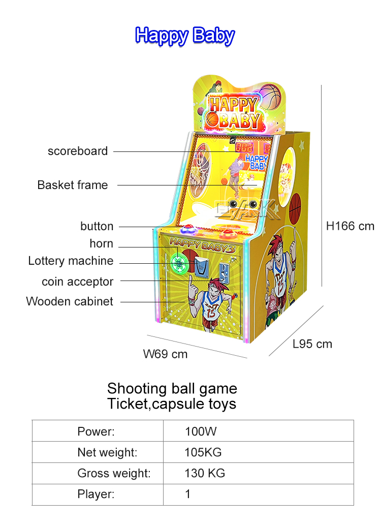 Coin Pusher Gaming Machine Happy Baby 3 Arcade Basketball Game Machine factory