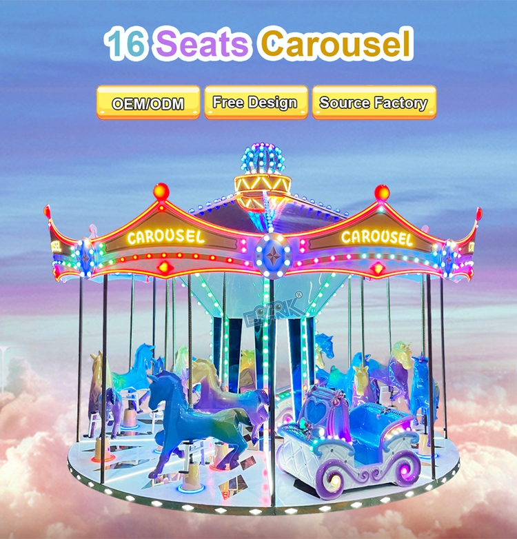 Amusement Park 16 Seats Carousel Kids Carousel Horse Rdes Carnival Game Carnival Rides Outdoor Amusement Theme Park Carrousel For Sale details