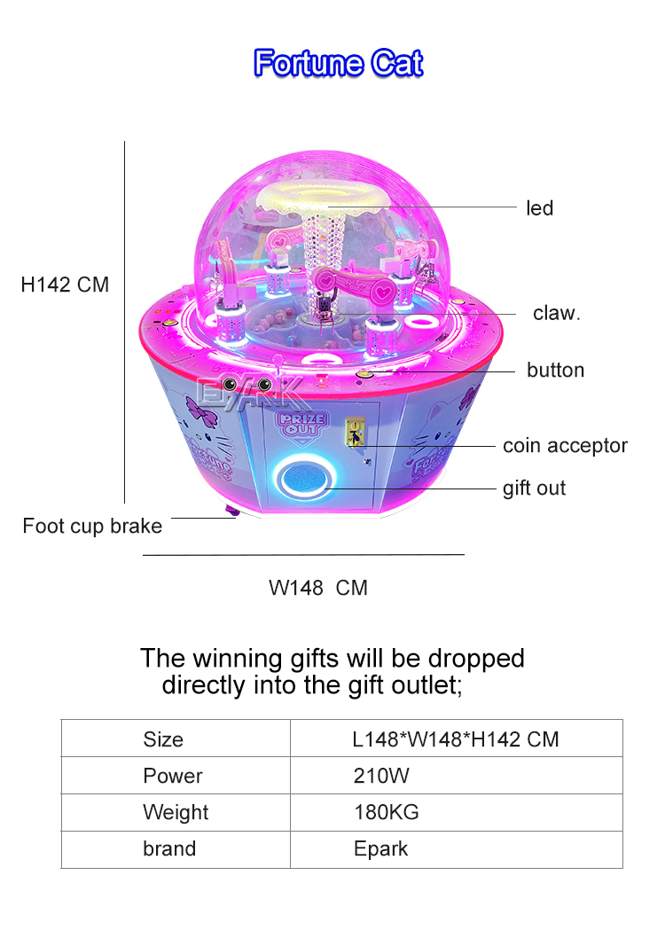 Coin Operated Prize Gift Vending Machine Lucky Cat For 4 Players manufacture