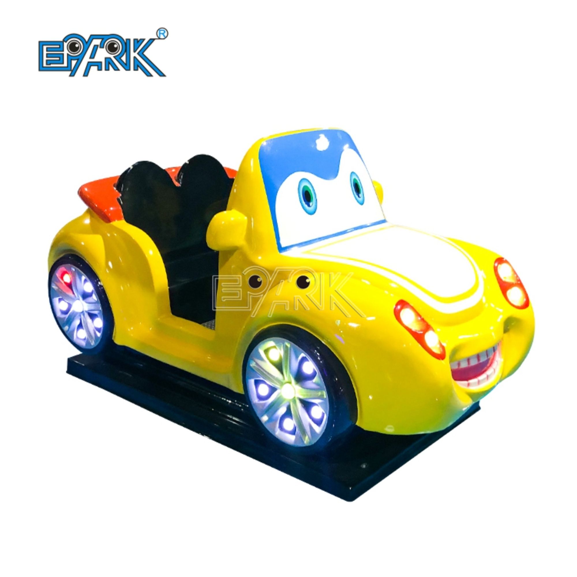 Indoor Amusement Park 2 Player Car Coin Operated Electric Kiddie Fiberglass Ride Yellow Swing Car Game Machine