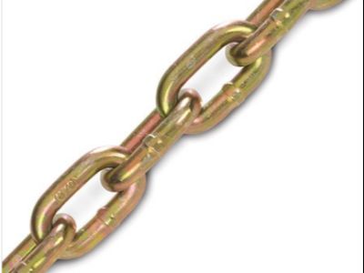 Different surfaces of chains, zinc plated, hot-dip galvanized, powder coated, and ungalvanized