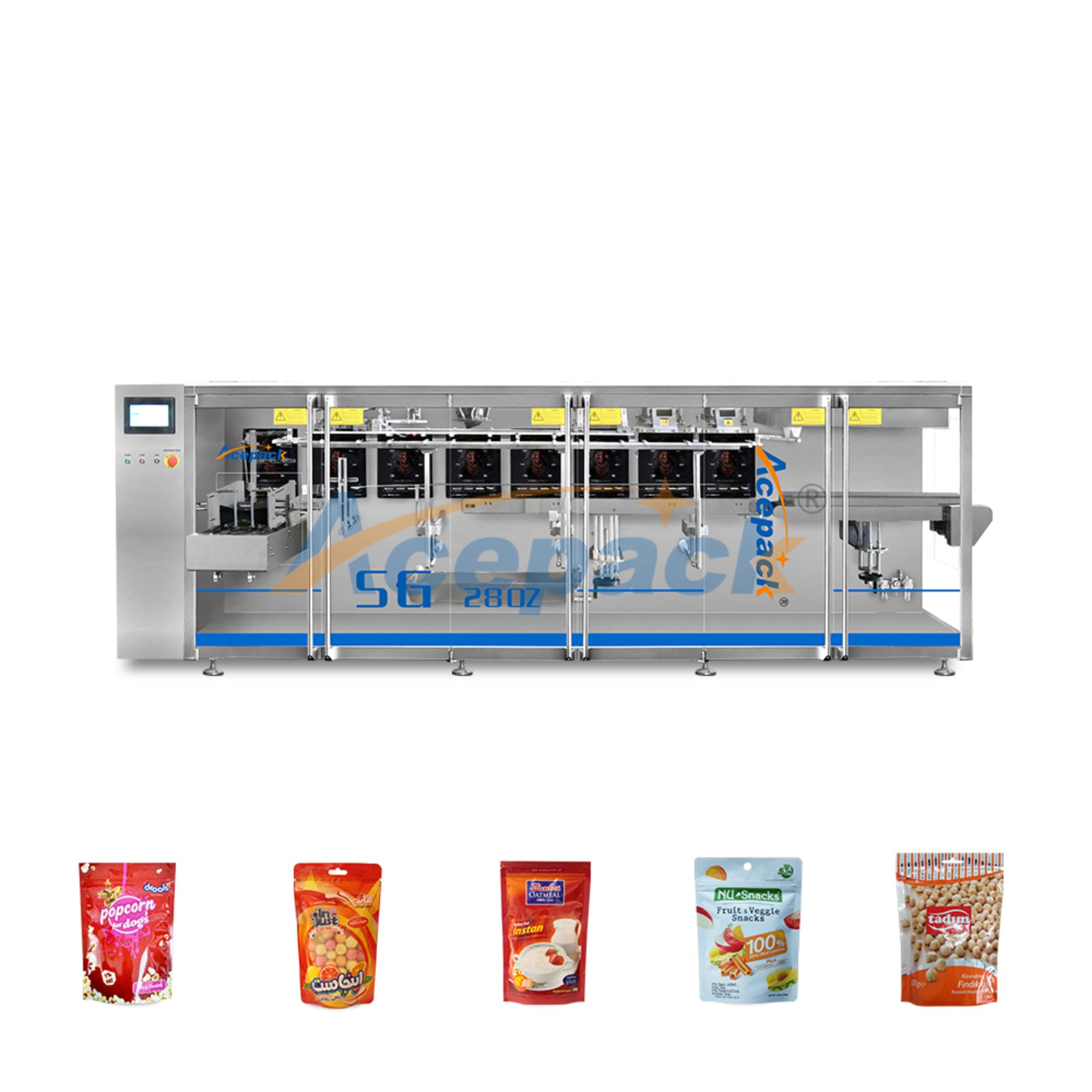 מכונה אוטומטית לאריזה בסכינים מוכנים SG-210 Acepack אופקית למילוי בודק, גראנול, נוזלים