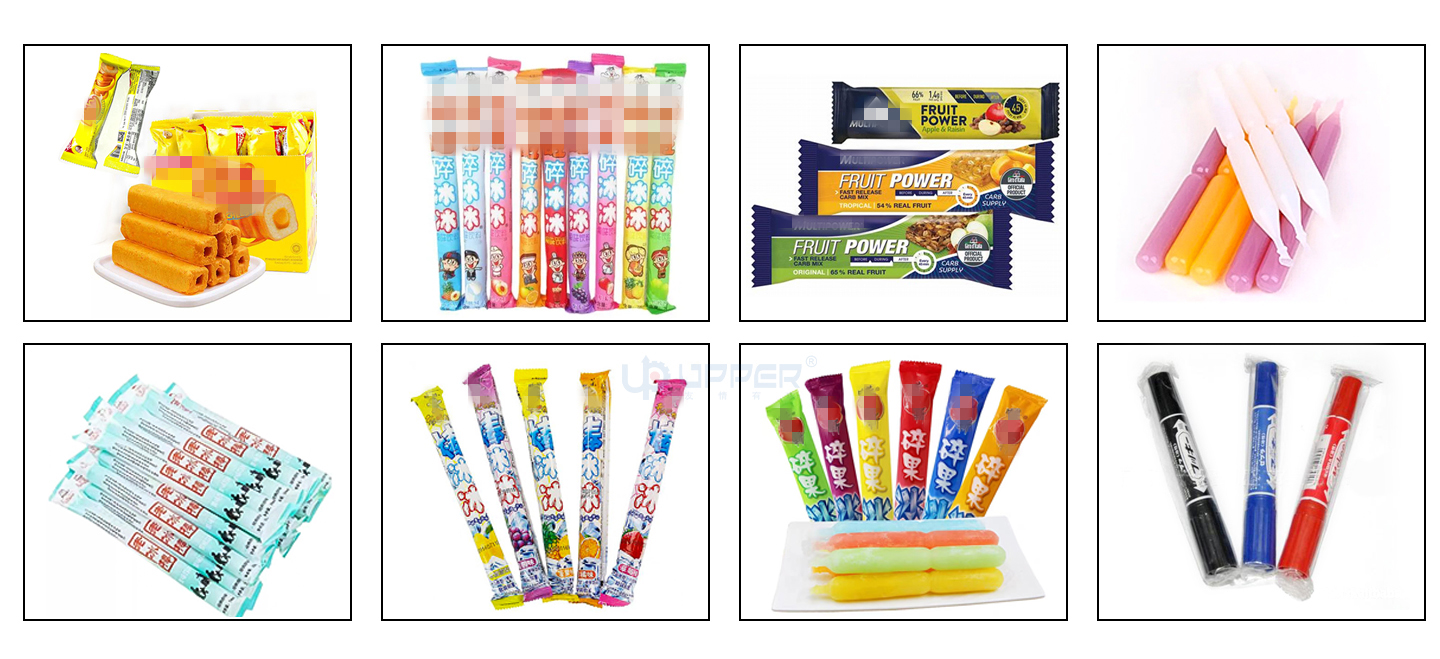 Rotary table sorting puffed corn stick cotton candy packaging line Automatic marker pen potato biscuit flow packing machine details