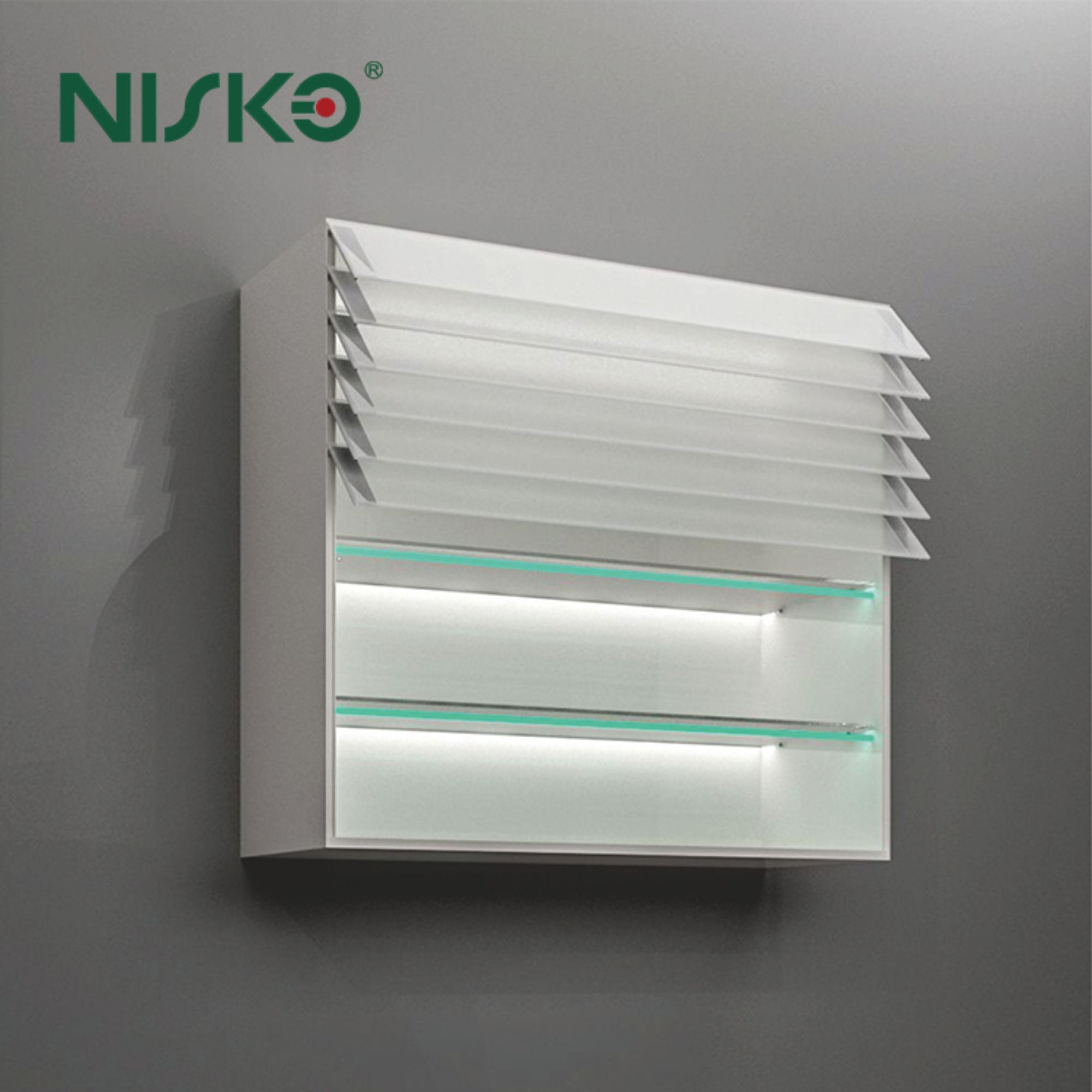 Kitchen Dustproof Overhead Glass Shutter Shelves with LED Light 