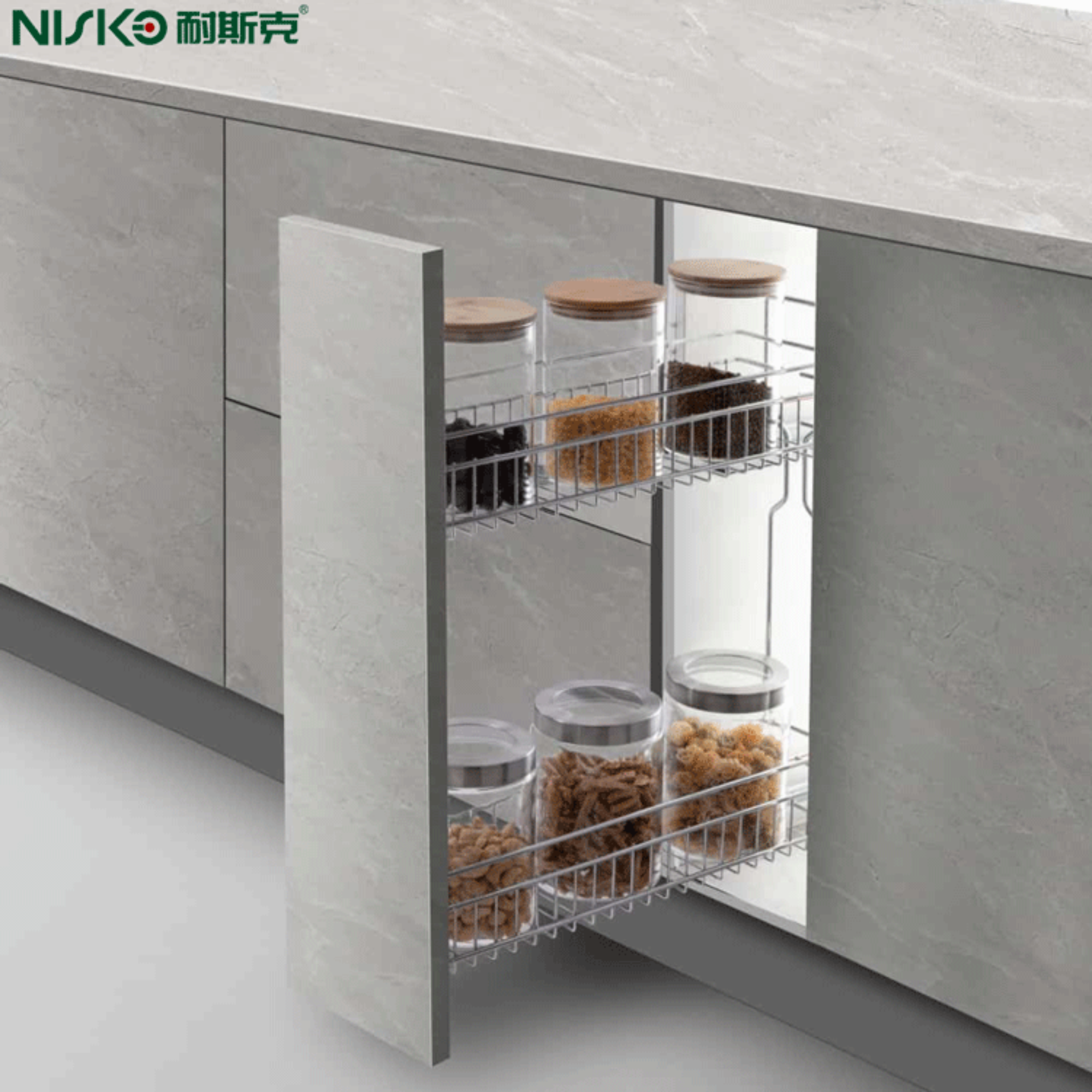 Kitchen Sliding Stainless Steel Basket Seasoning Storage