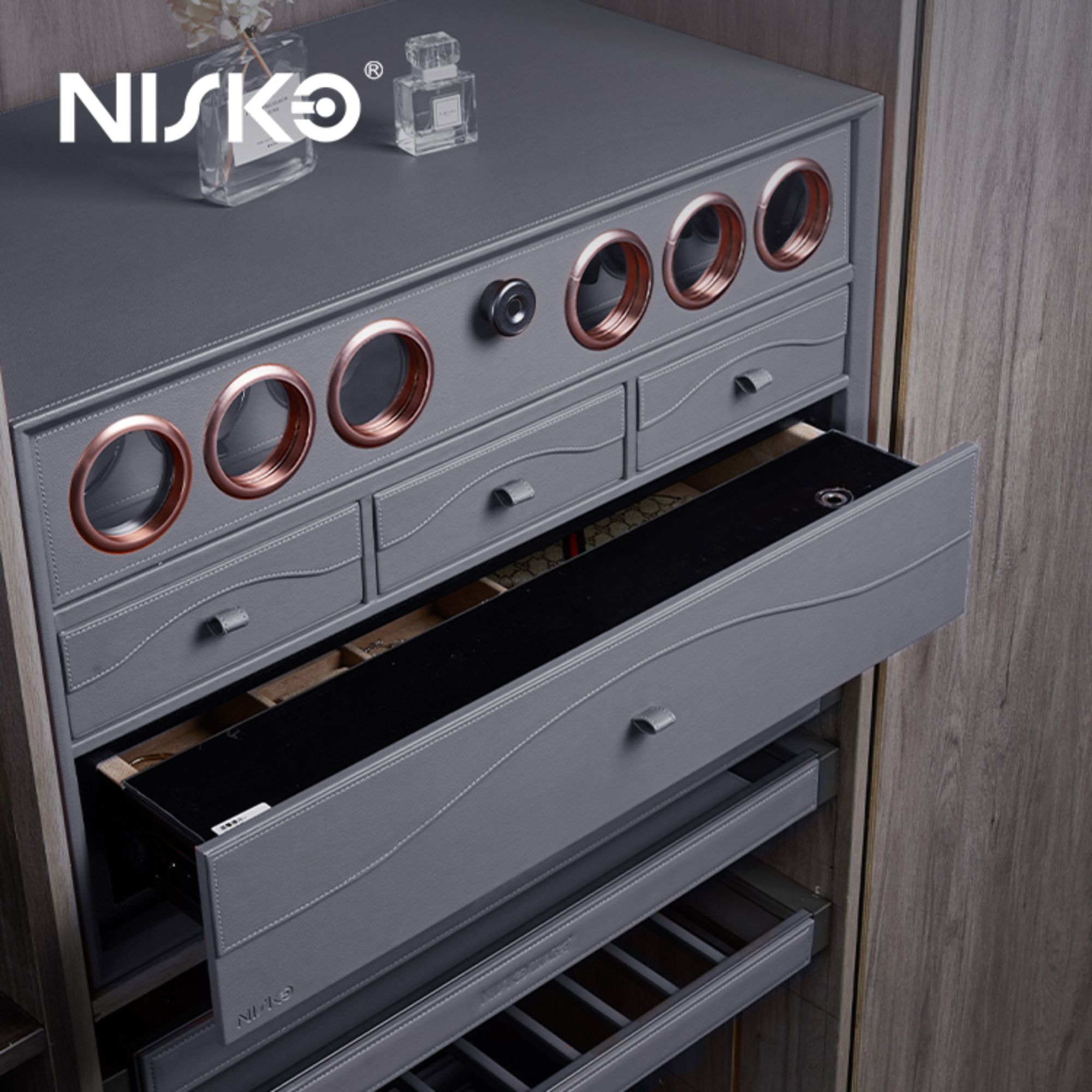 Nisko Multifunctional Cabinet Leather Safe Box Watch Winder