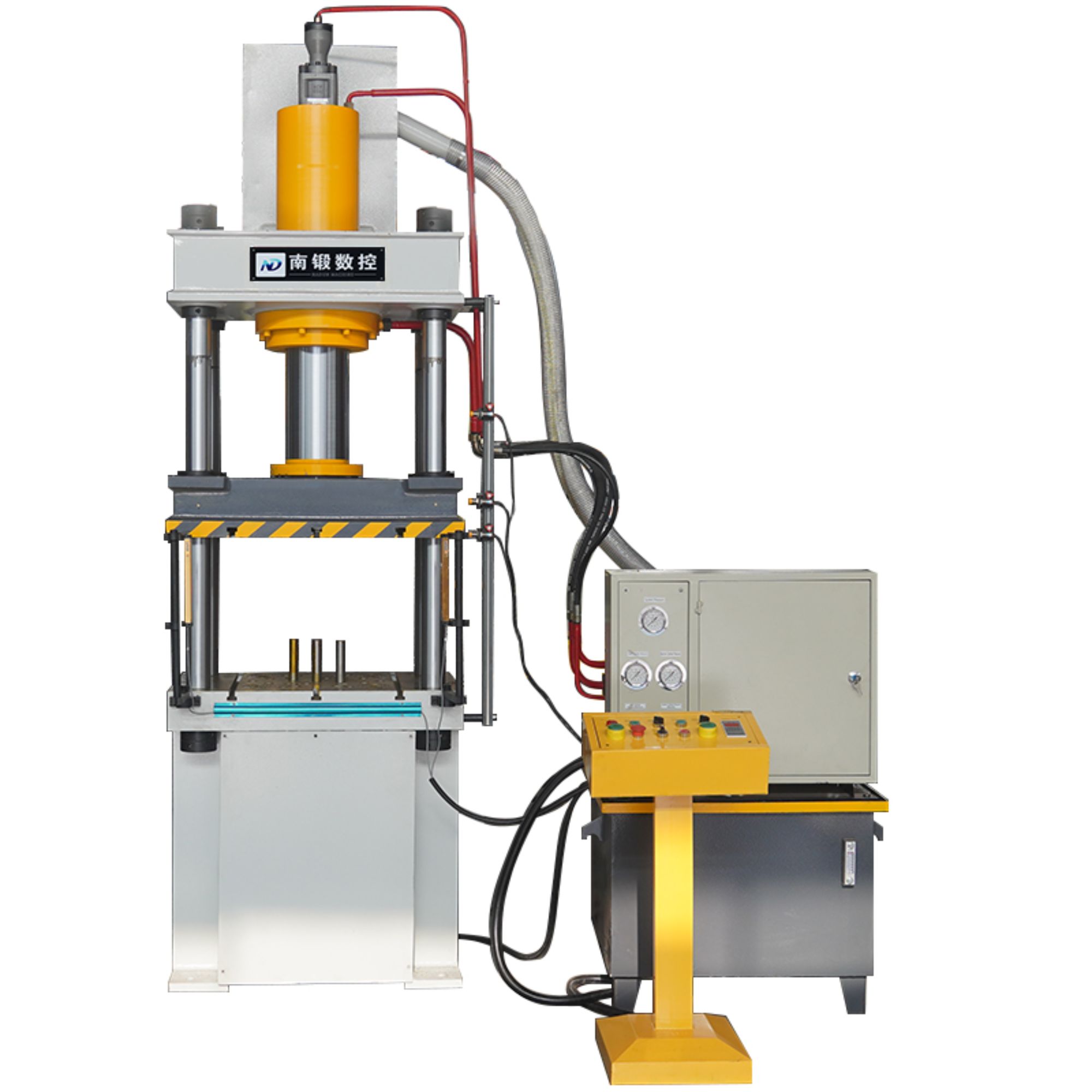 What are the main features of the 100-ton deep drawing machine with a hydraulic cushion and multi-rod ejection safety light curtain?