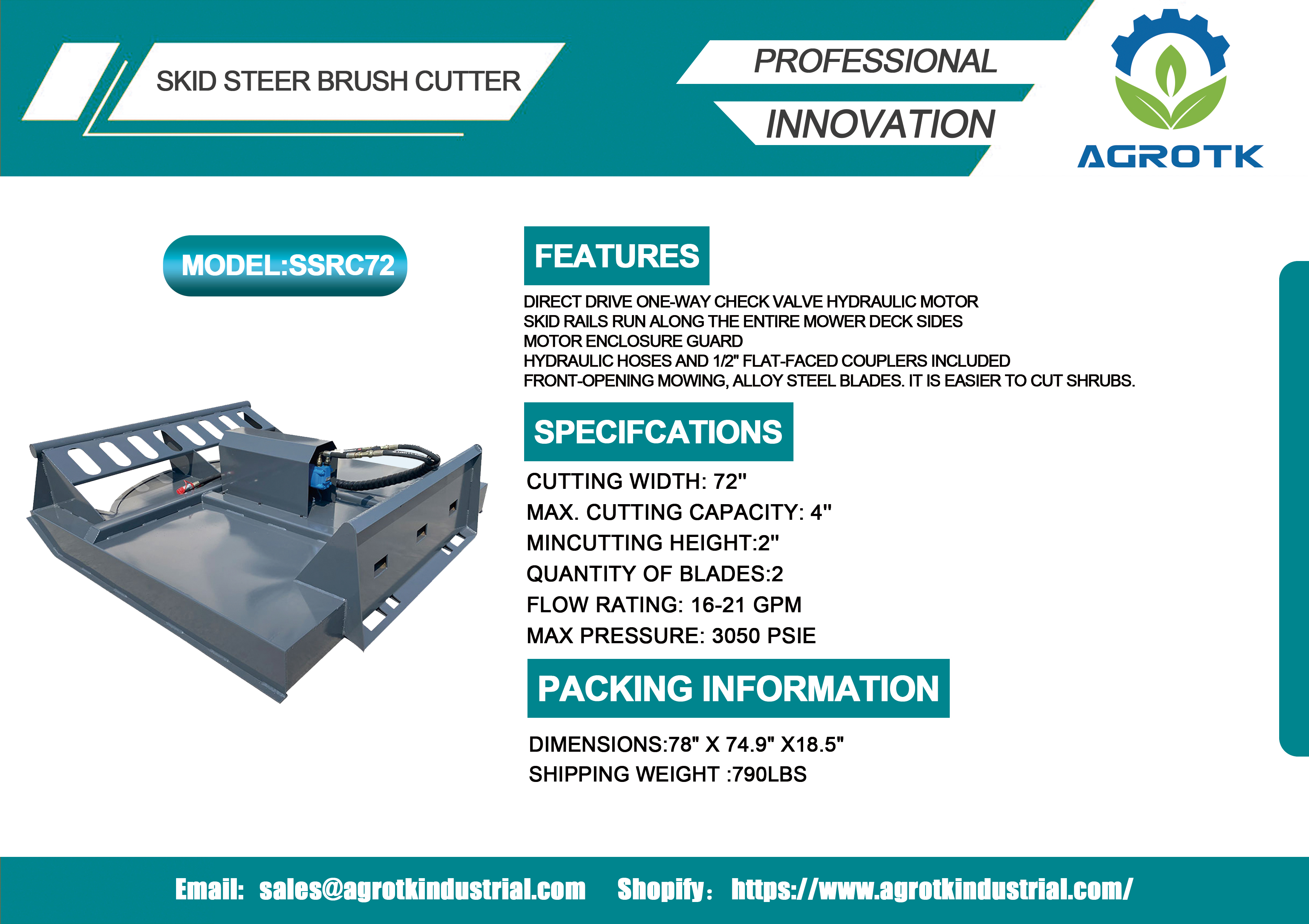 skid steer heavy duty brush cutter ssrc72-1