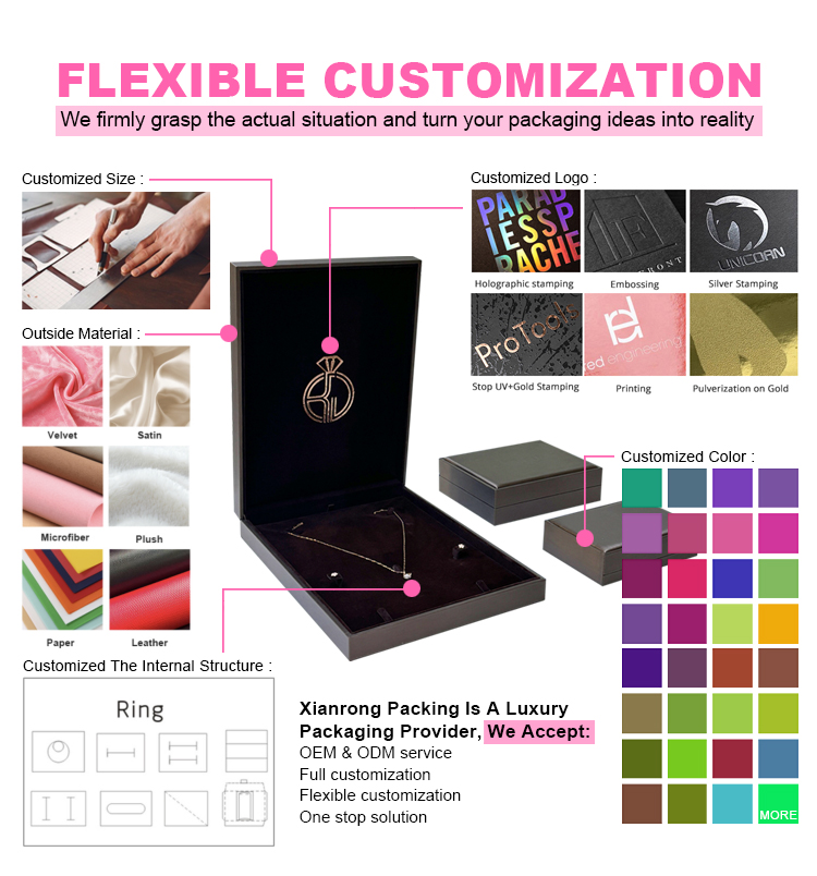 Luxury custom logo wholesale jewelry velvet earrings necklace bracelet packaging box leather small large ring jewelry box details