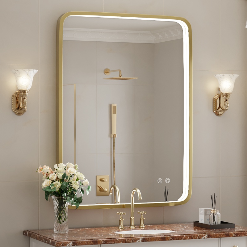 Kahnpan 24X32 Inch LED Bathroom Mirror with Lights,Gold Framed Wall ...