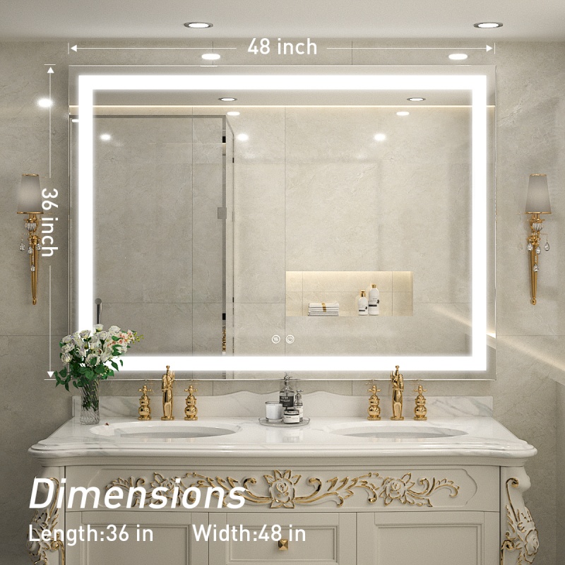 Kahnpan 48x36 Inch LED Lighted Bathroom Mirror for Vanity, Anti-Fog ...