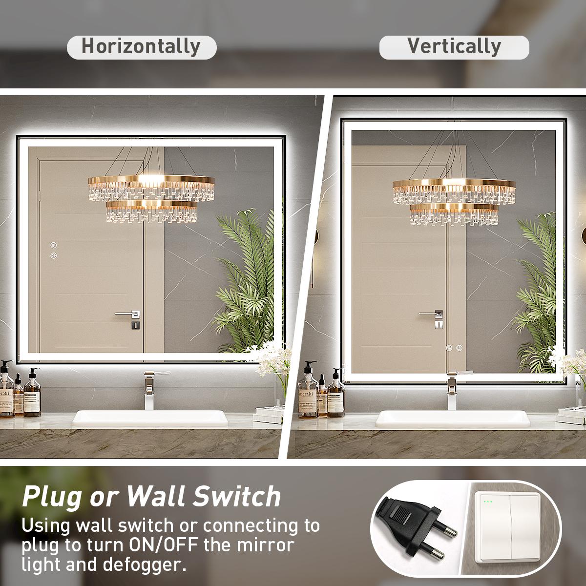 Kahnpan 30x36 Inch LED Bathroom Mirror With Lights, Frontlit And ...