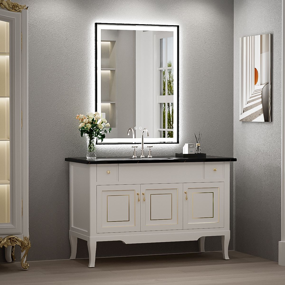 Kahnpan bathroom led mirror 24x32 inch frontlit backlit mirror