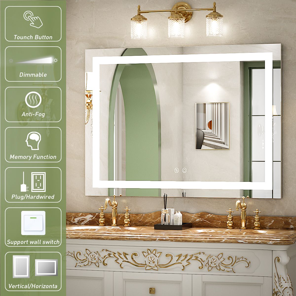 Kahnpan 43x32 Inch LED Mirror for Bathroom, Frontlit Bathroom Mirror