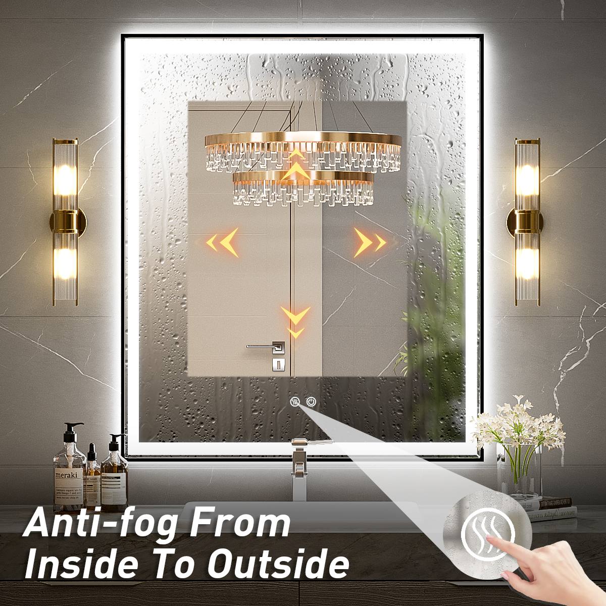 Kahnpan 30x36 inch led bathroom mirror with lights frontlit and
