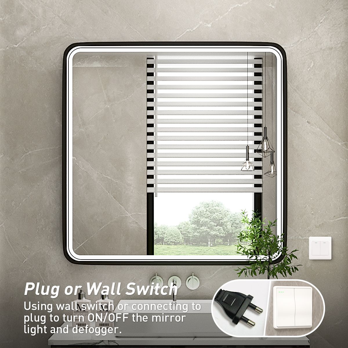 Kahnpan 30x36 Inch LED Bathroom Mirror With Lights, Black Metal Framed ...