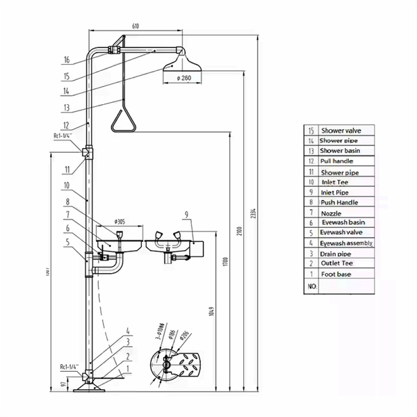 İşyeri güvenliği için üst düzey acil duşlar