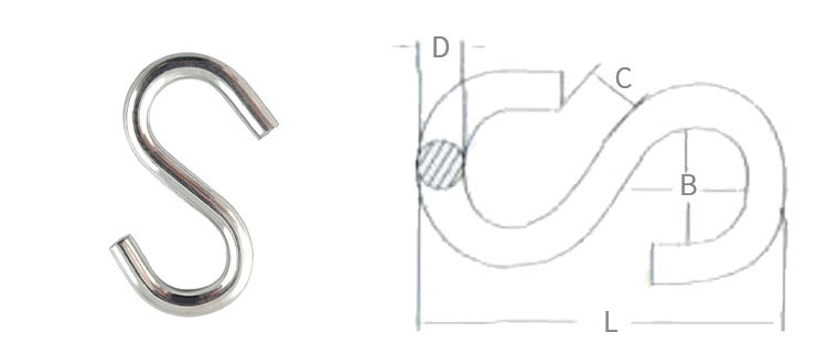 Metalen hangende S-vormige hangerhaak, roestvrijstalen S-vormige hakendetails