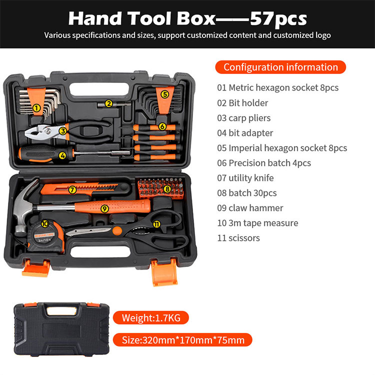 43 pcs tool box electrician tool kit hand operate mechanical tools set factory