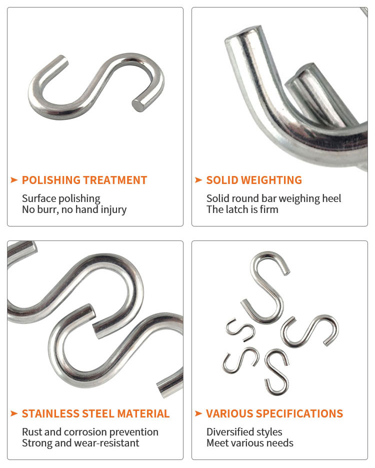 Metal hanging S shaped hanger hook stainless steel S shaped hooks factory