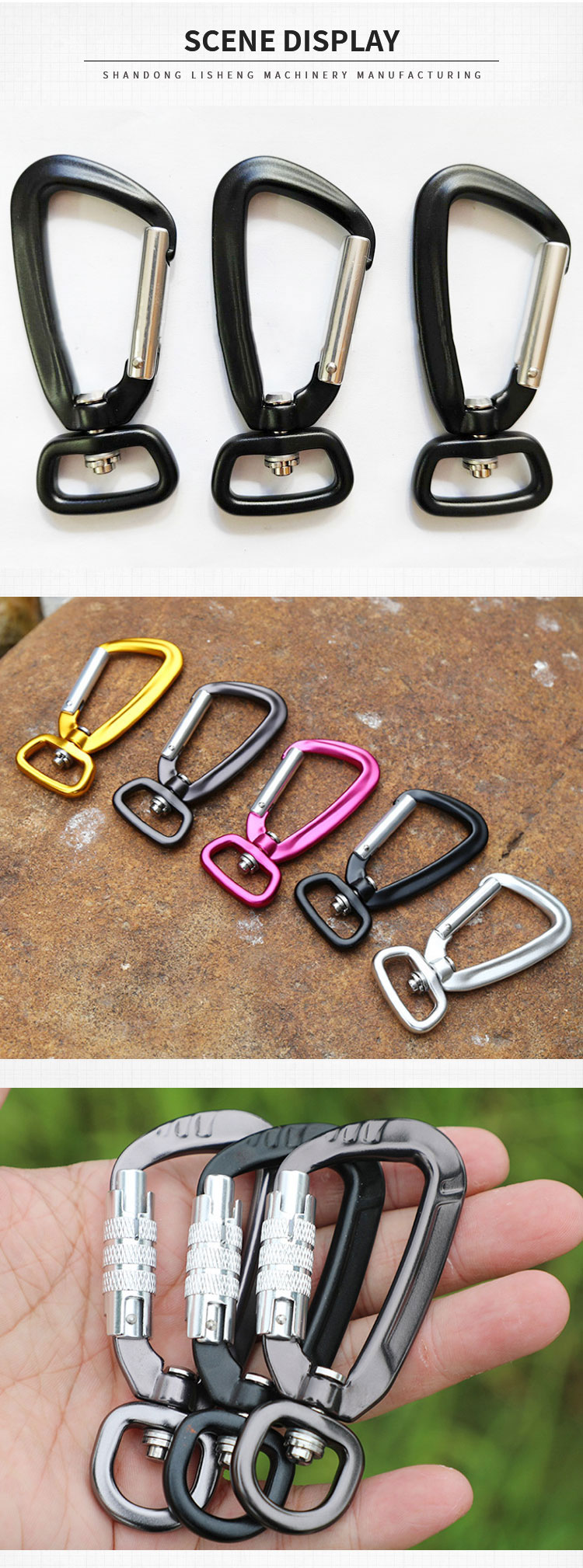 Aluminum Hiking Carabiner Climbing 4KN Swivel Snap Hook details