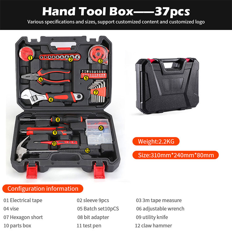 43 pcs tool box electrician tool kit hand operate mechanical tools set manufacture