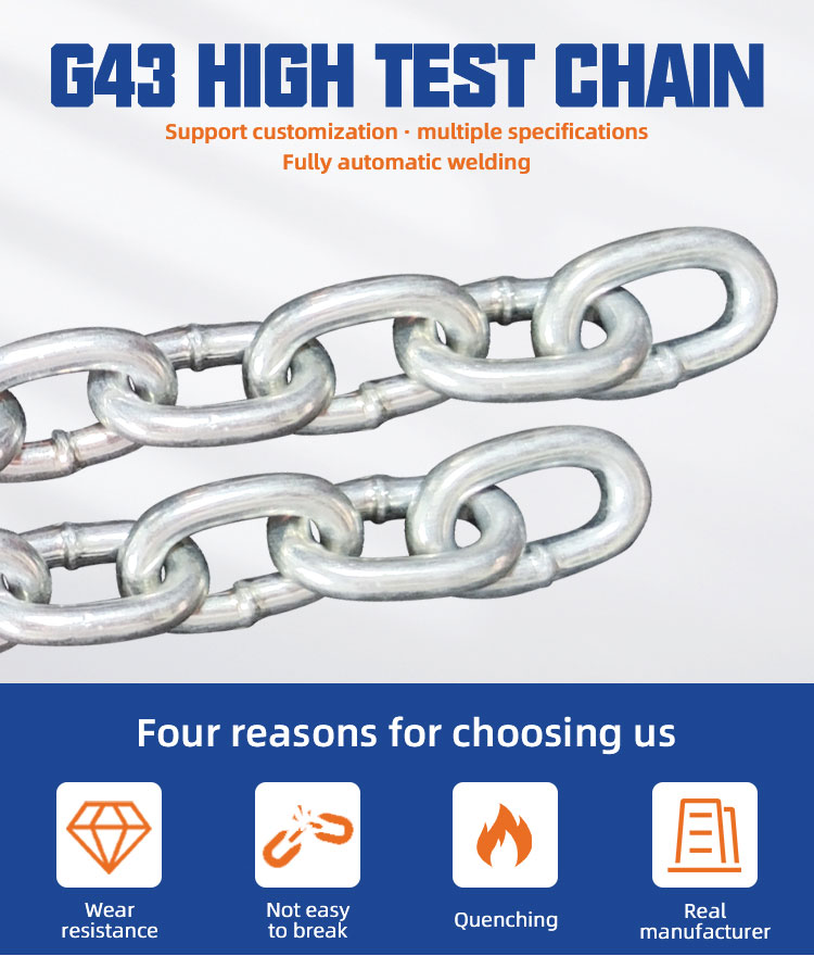 NACM90 standard galvanized US type G43 high test link chain manufacture