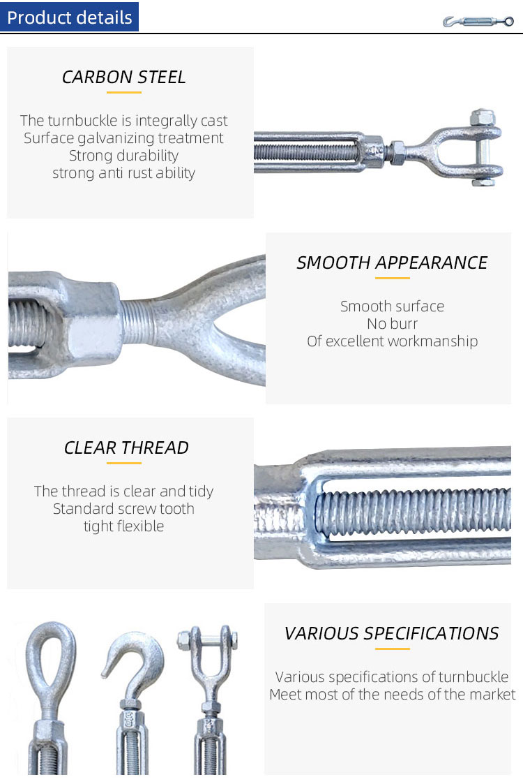 US type heavy duty forged hook and hook wire rope turnbuckles factory