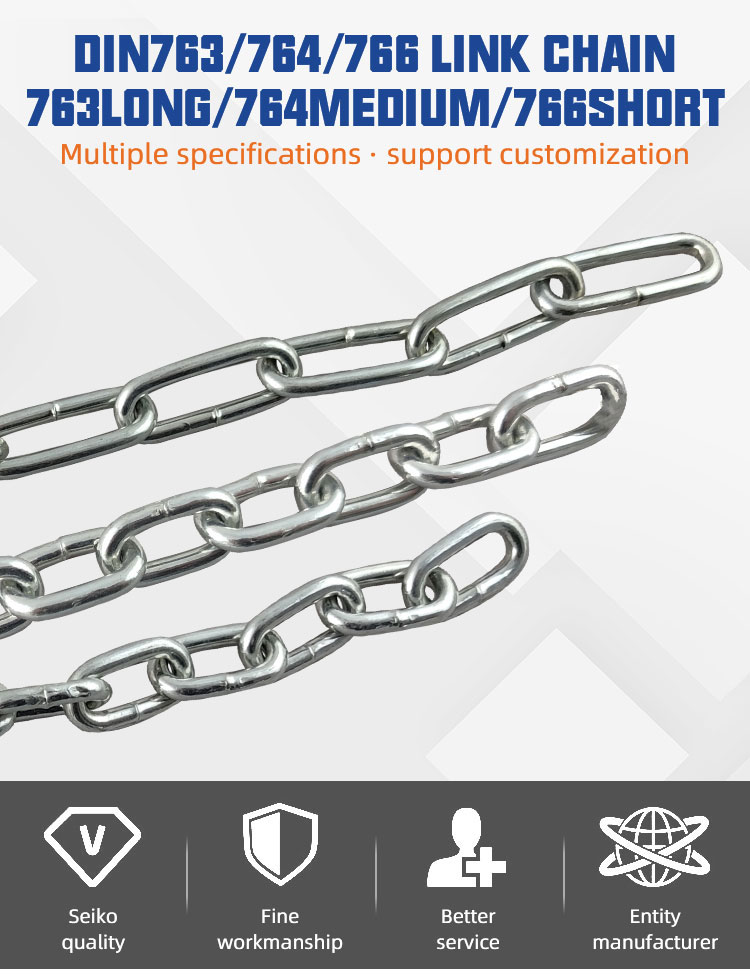 Galvanized iron chain DIN766 2mm to 32mm welding galvanized link chain manufacture