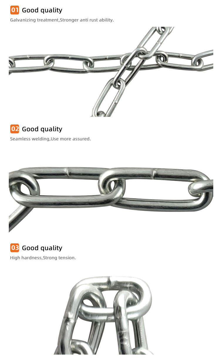 G30 Steel Chain Galvanized DIN5685 Welded Steel Long Link Chain manufacture