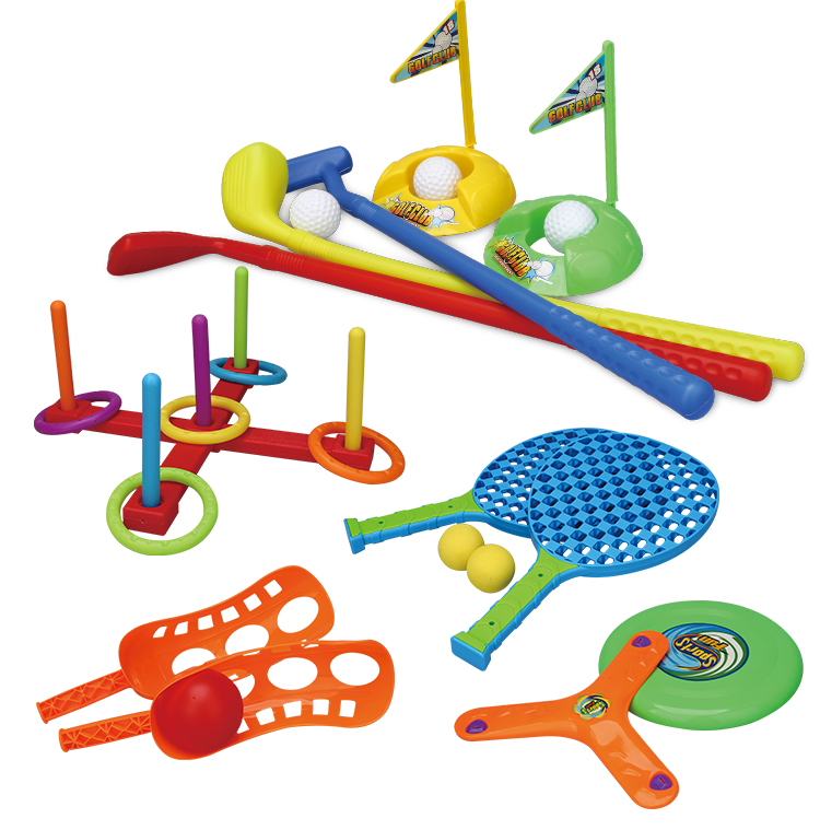 SPORTS N FUN - 6 in 1 Sport Toy Set Kids Tennis Golf Flying Disc Boomerang Cross Collar & Catch Ball Sport Combo w/ Portable Bag factory