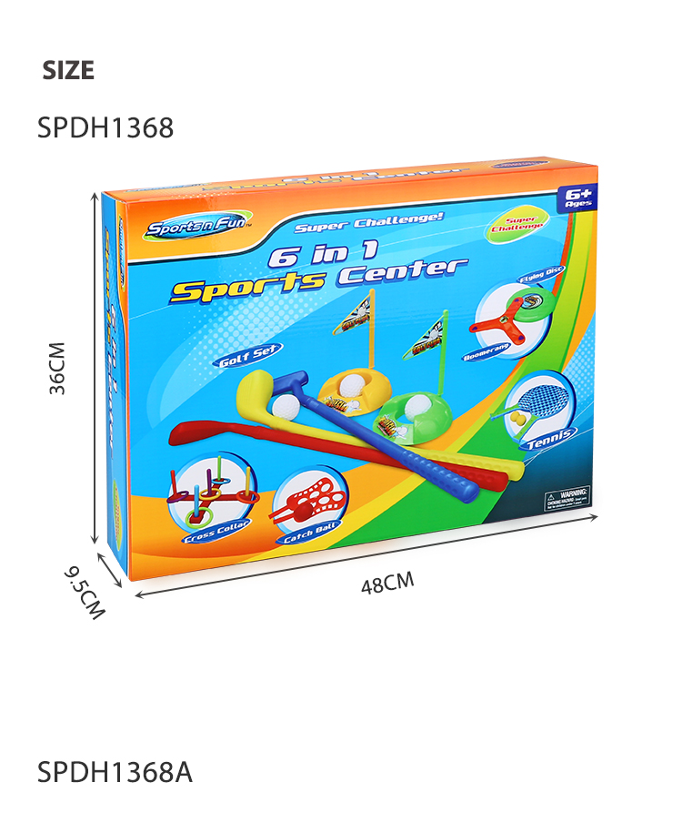 SPORTS N FUN - 6 in 1 Sport Toy Set Kids Tennis Golf Flying Disc Boomerang Cross Collar & Catch Ball Sport Combo w/ Portable Bag factory