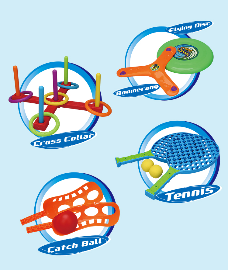 SPORTS N FUN - 6 in 1 Sport Toy Set Kids Tennis Golf Flying Disc Boomerang Cross Collar & Catch Ball Sport Combo w/ Portable Bag factory